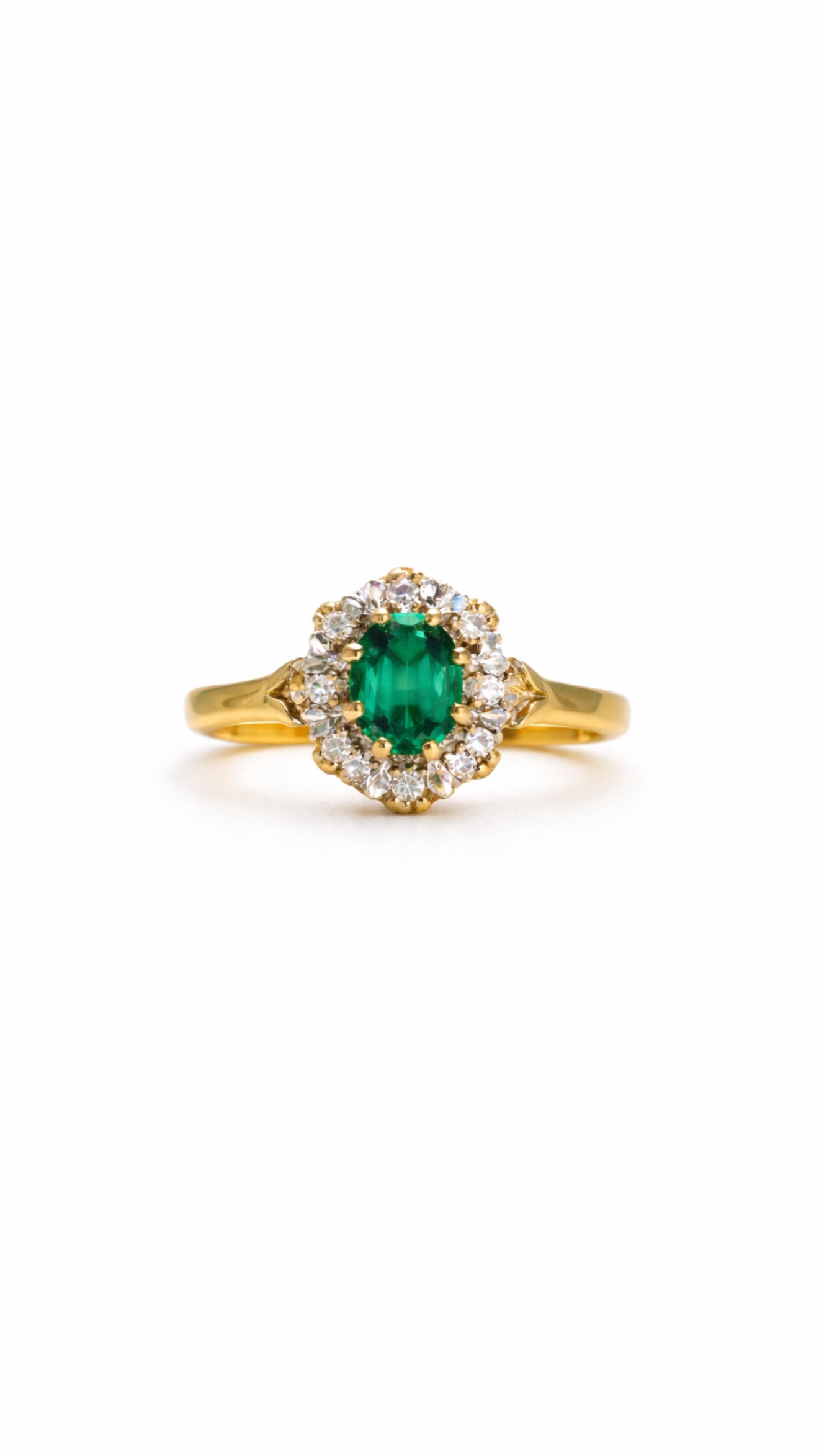 Mid-Century Emerald & Diamond Cluster Ring