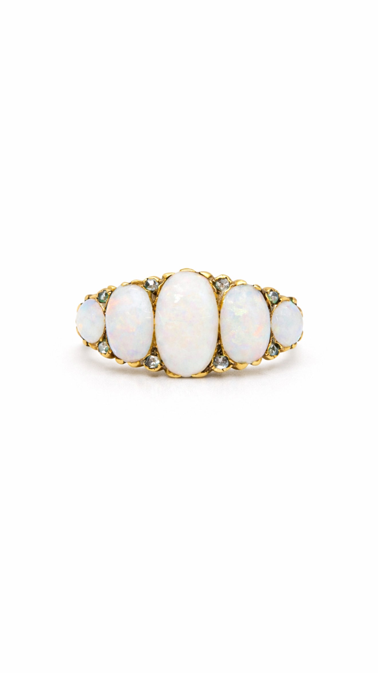 Antique 18ct Yellow Gold Opal & Diamond Five-Stone Ring