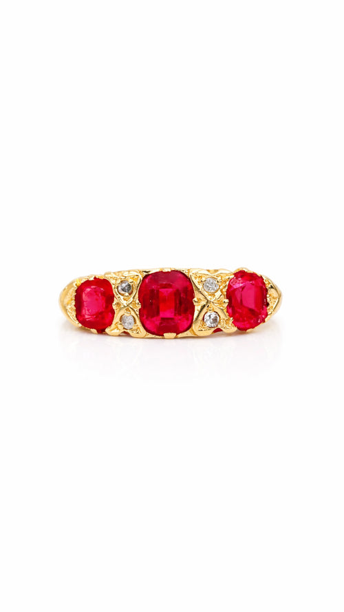 18ct Gold Antique Ruby & Diamond Three-Stone Ring