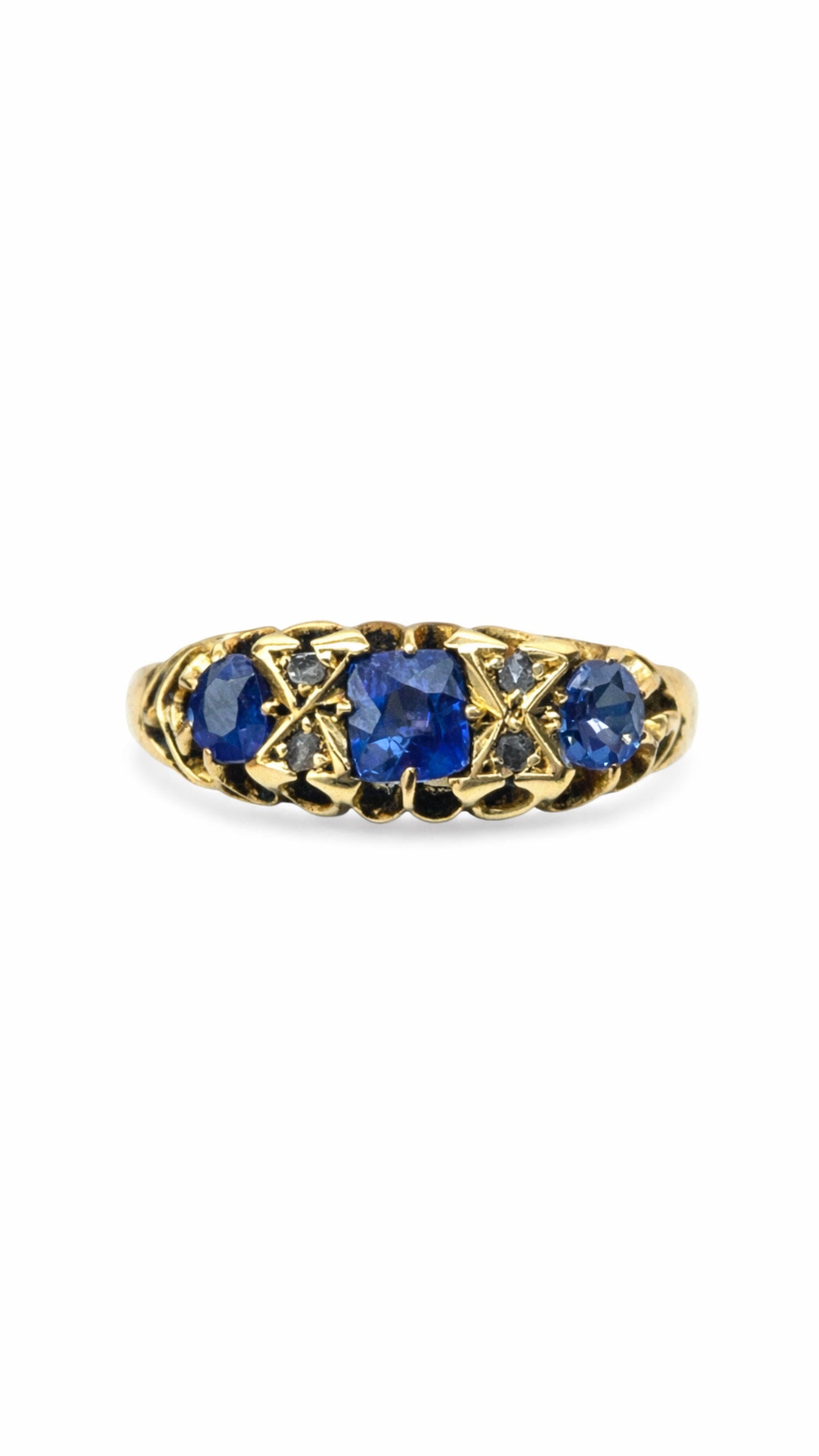 Edwardian 18ct Gold Sapphire & Diamond Three-Stone Ring