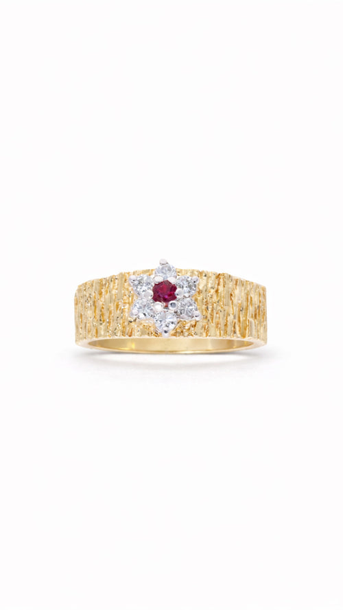 18ct Gold Ruby & Diamond Cluster Ring