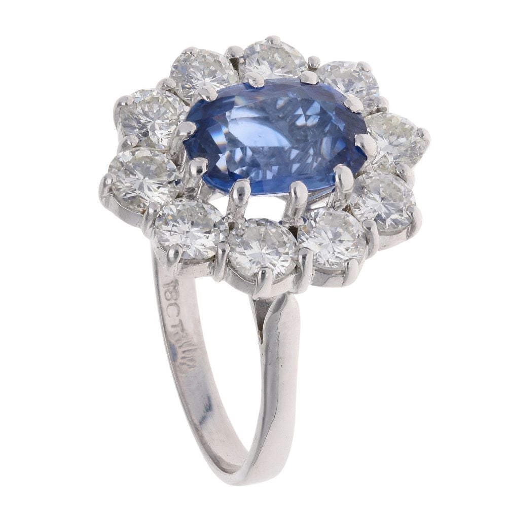 18ct White Gold 2.50ct Diamond and Sapphire Cluster Ring