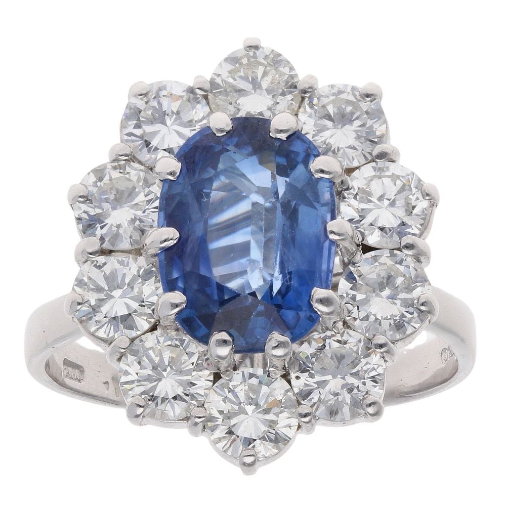 18ct White Gold 2.50ct Diamond and Sapphire Cluster Ring